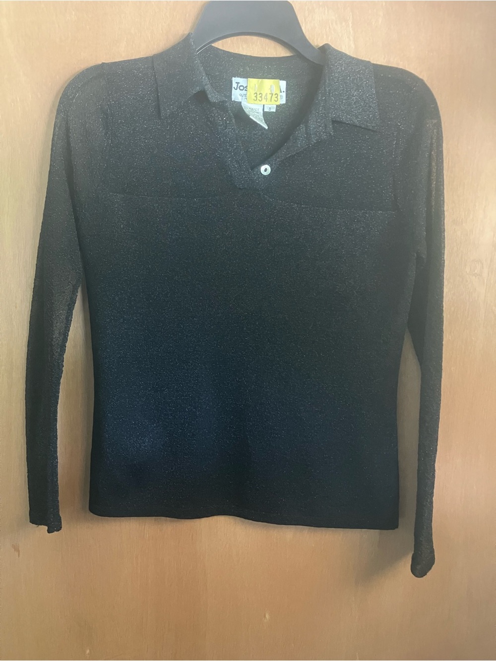 Joseph A Black Metallic Long-Sleeve Polo Top